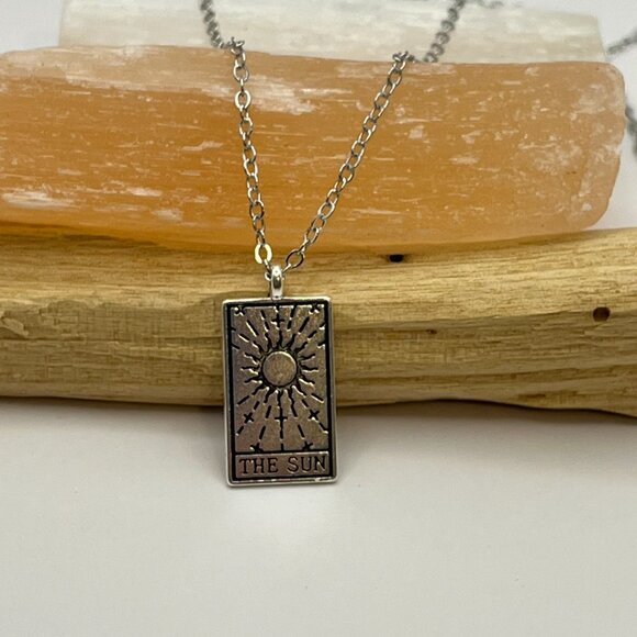 Silver Toned "The Sun" Tarot Card Necklace - Picture 3 of 4